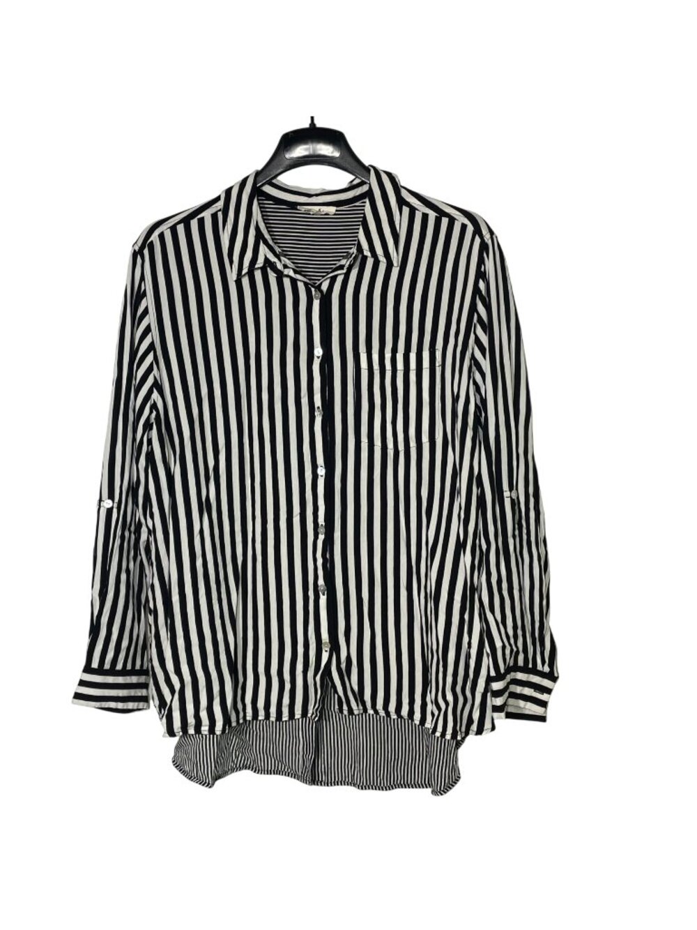 Jane and Delancey Varied Striped Button Down Top Sz 2X Rayon Roll Tab Sleeve